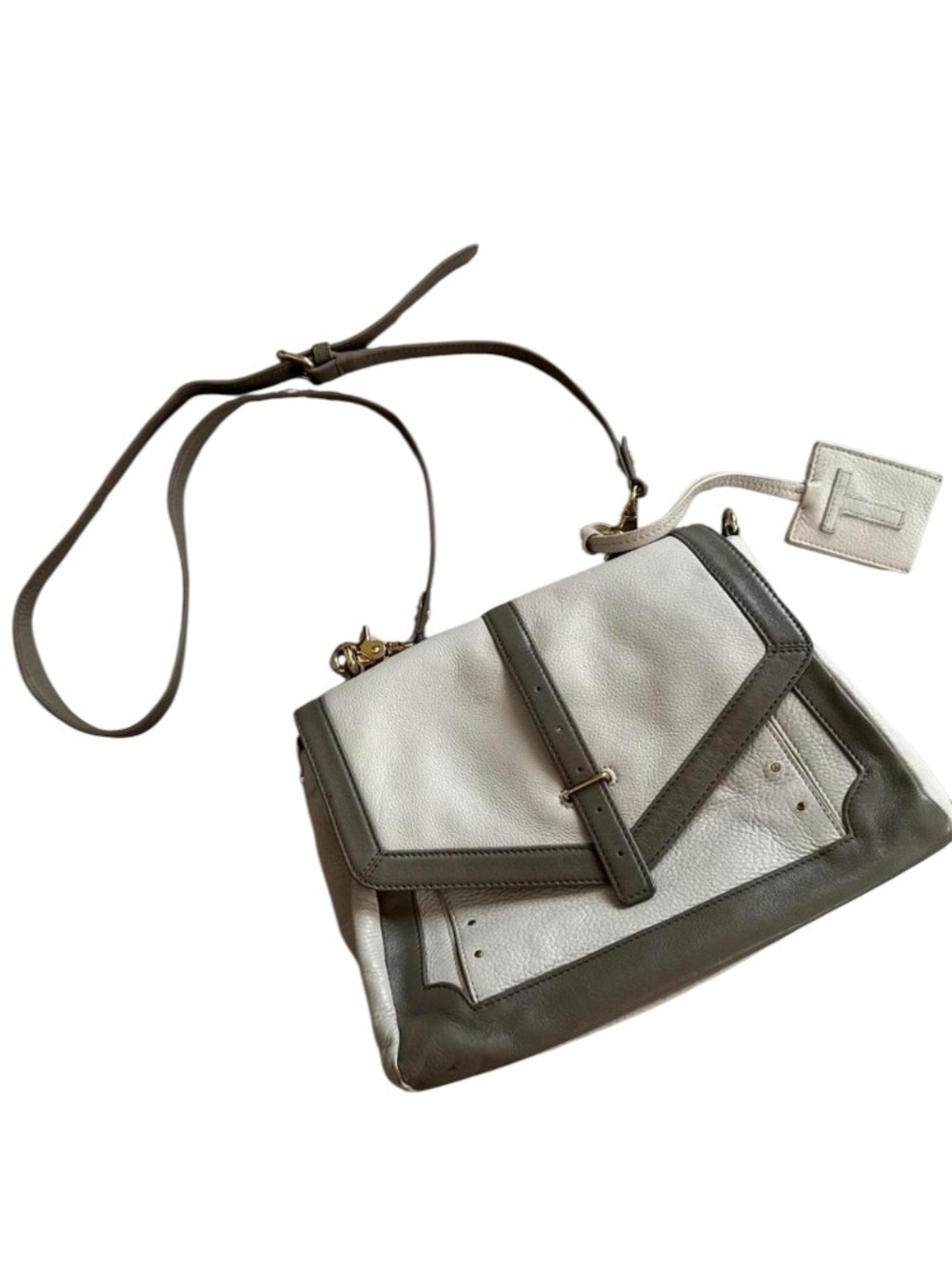 Tory Burch Leather Crossbody Satchel in White and Gray